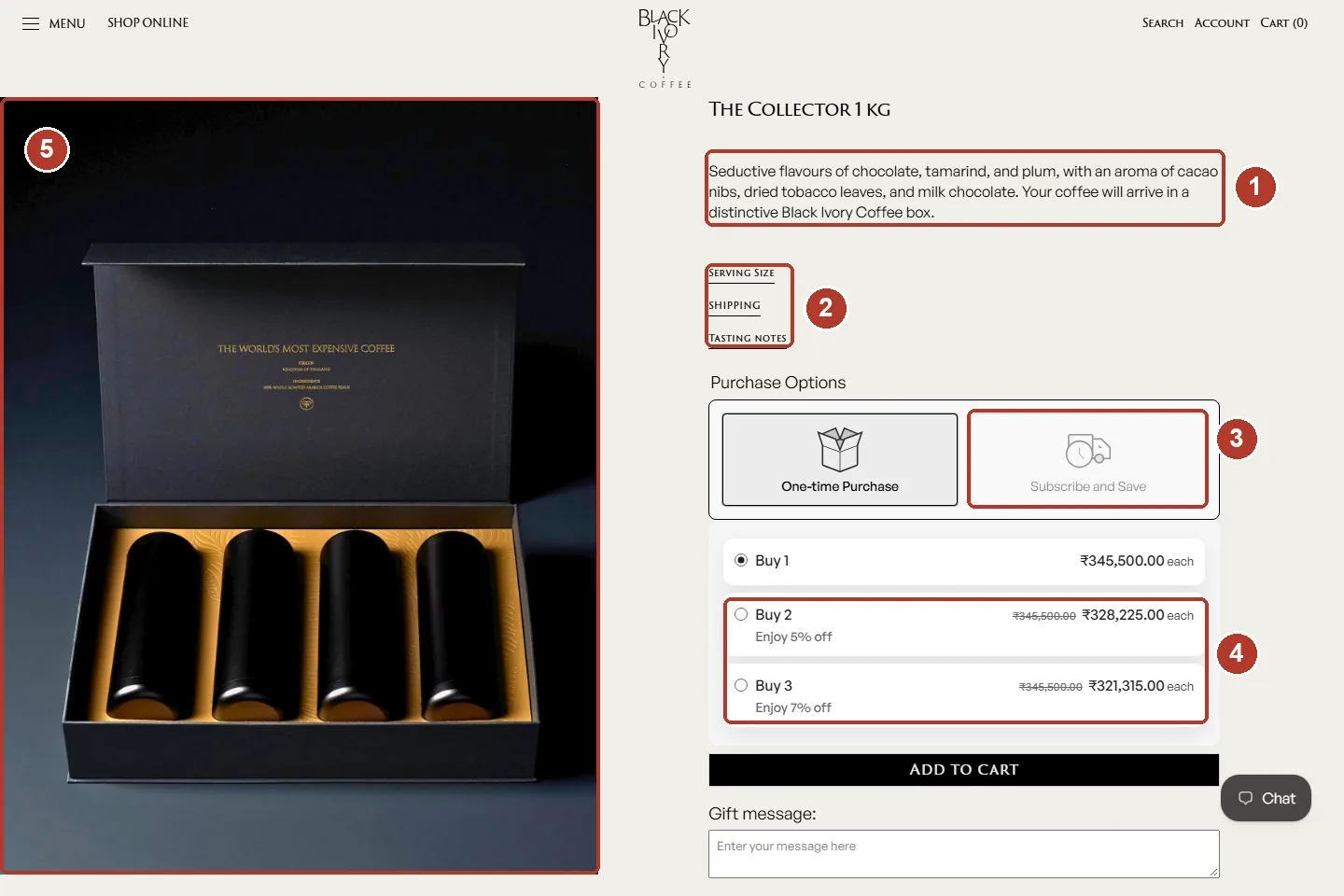 Collector product page desktop with annotations