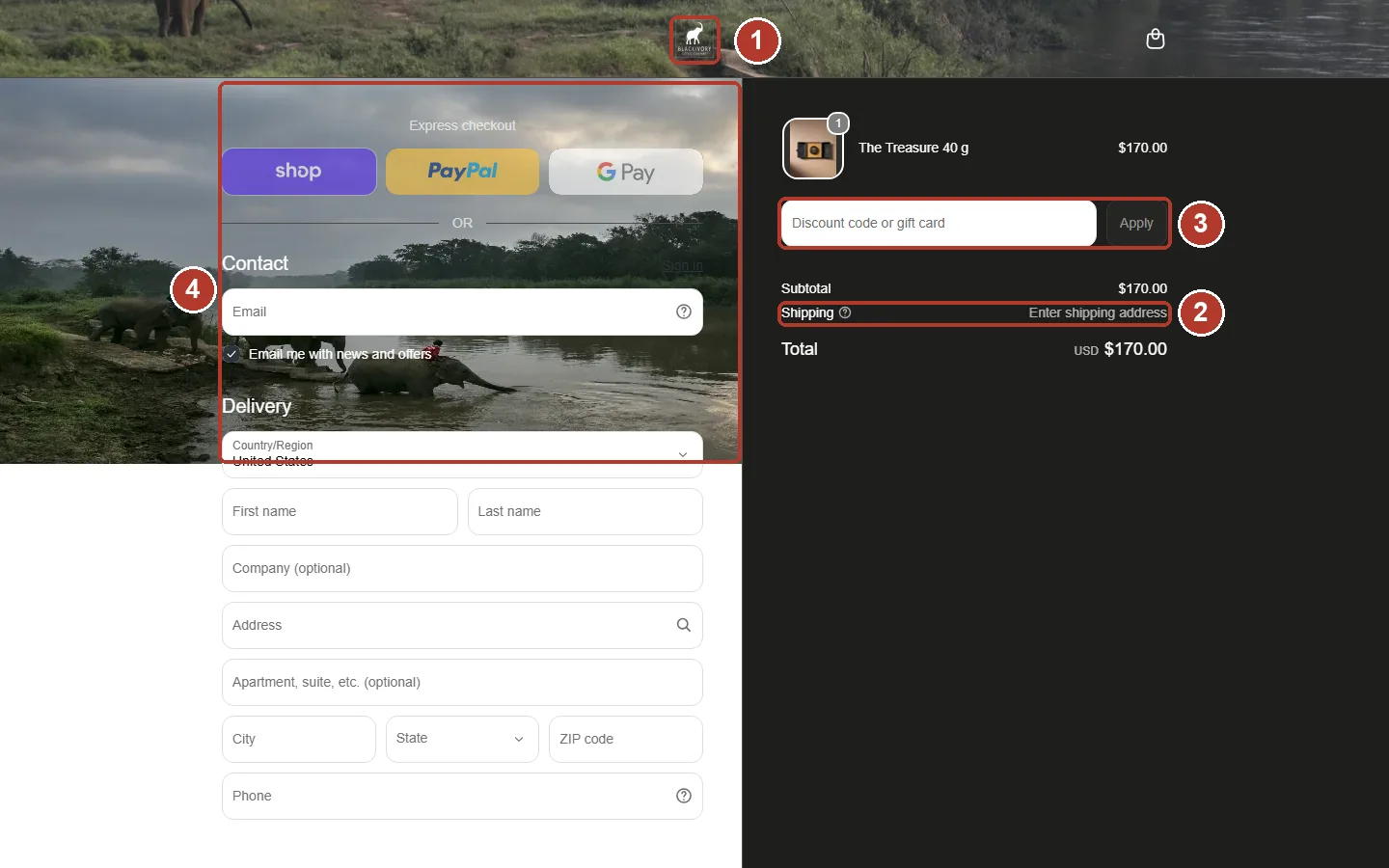 Desktop checkout with annotations